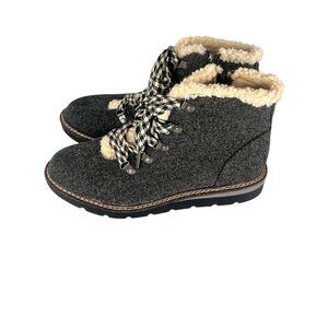 MADDEN NYC Women's Gray Wool Side Zip Lace Front Sherpa Lined Booties US 11